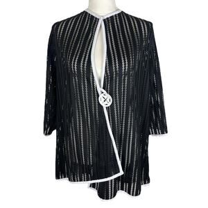 IC by Connie K Black Mesh Asymmetrical Cardigan Modern Minimalist Size Small